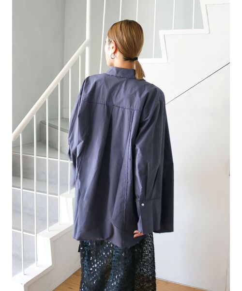 ブラウス シャツ 「moyo」ビッグシルエット　プリーツシャツ レディース ブラウス シャツ ビッグポケット付き長袖ショート丈シャツ