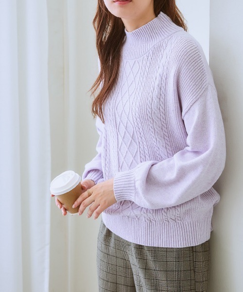 7days Life Styling ニット セーター フロントケーブル編みハイネック