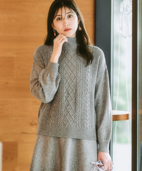 7days Life Styling ニット セーター フロントケーブル編みハイネック