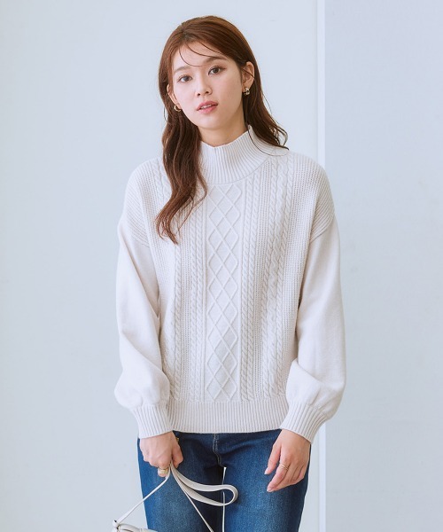 7days Life Styling ニット セーター フロントケーブル編みハイネック