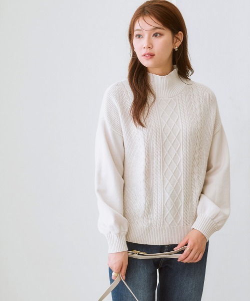 7days Life Styling ニット セーター フロントケーブル編みハイネック