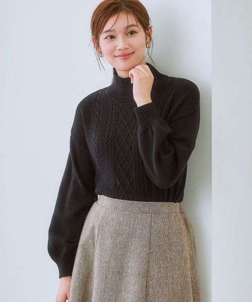 7days Life Styling ニット セーター フロントケーブル編みハイネック