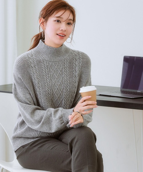 7days Life Styling ニット セーター フロントケーブル編みハイネック