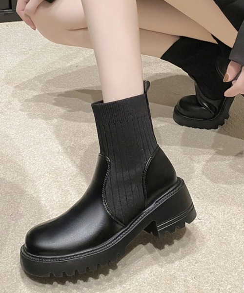ブーツ リブニットソックスブーツ レディース : ZOZOTOWN Yahoo!店