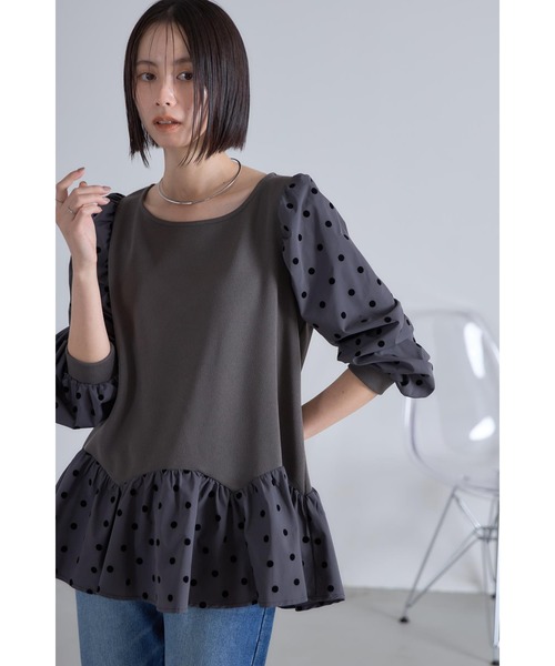 tシャツ ヘム切替フロッキードット起毛カットプルオーバー レディース