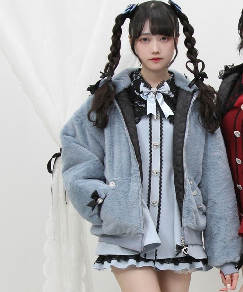 DearMyLove コート アウター レースフードファーブルゾン レディース