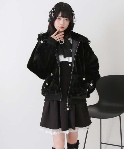 DearMyLove コート アウター レースフードファーブルゾン レディース