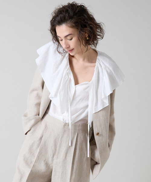 ツイード　ノーカラー　ジャケット　リエス　Liesse 定価¥42,900 ツイード ノーカラー ジャケット リエス Liesse 定価¥42,900