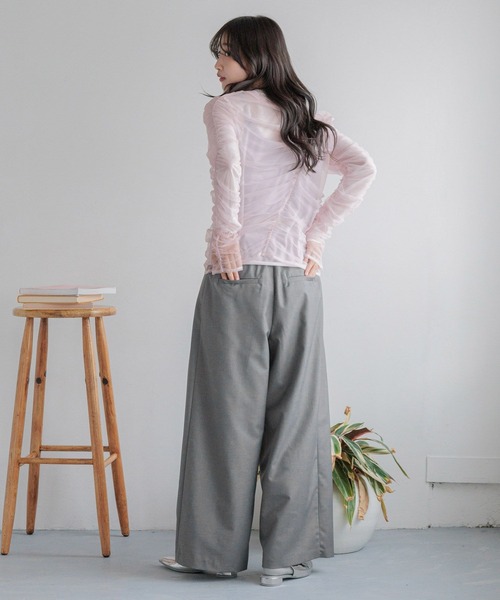 ラップワイドパンツ　グレー apart by lowrys A part by（アパートバイ）の「ラップワイドパンツ（スラックス
