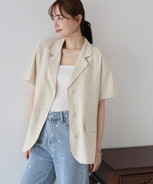 DT♪ EDMEA ピュアリネンブレザー ジャケット 関税込 Demi-Luxe BEAMS ジャケット テーラードジャケット ダブル