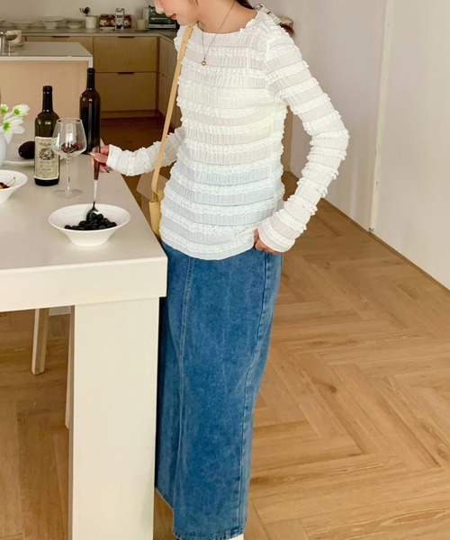 leune シャーリングフリルトップス レディース : ZOZOTOWN Yahoo