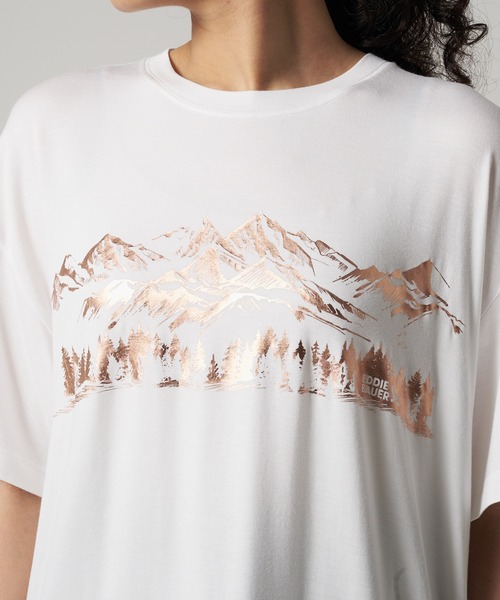 Eddie Bauer ☆ プリントデザイン◎ 半袖 Tシャツ ブルー M相当 アメカジ ストリート 大人カジュアル 春夏 古着 エディーバウアー■S1826
