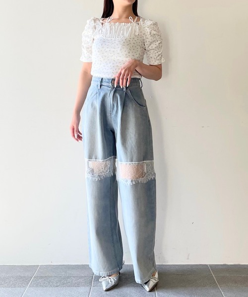 NOMAE レーススイッチングデニム NOMAE ジーンズ デニム デニムパンツ レーススイッチングデニム