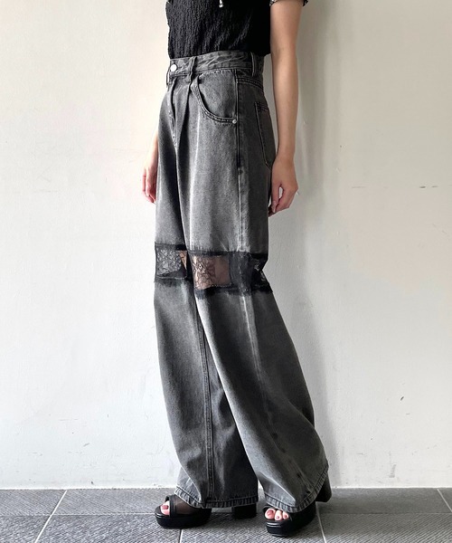 NOMAE レーススイッチングデニム NOMAE ジーンズ デニム デニムパンツ レーススイッチングデニム