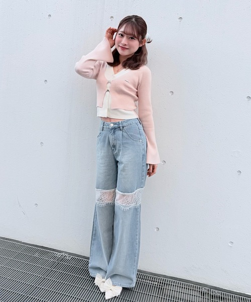 ジーンズ デニム デニムパンツ レーススイッチングデニム レディース