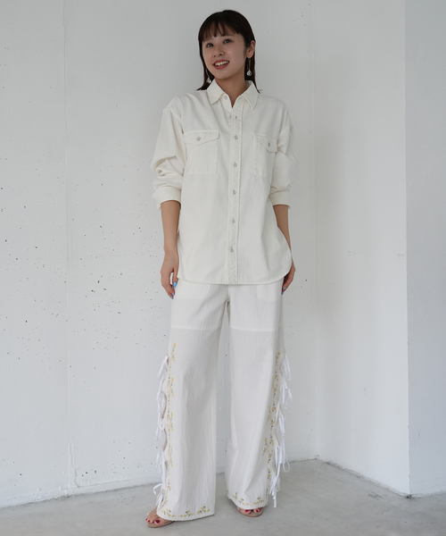 SLOBE IENA パンツ 「WEB/一部店舗限定」ribbon 刺しゅうパンツ