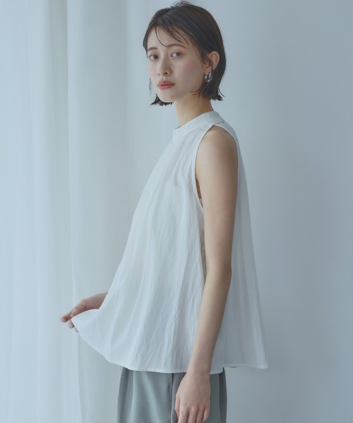 Ampirula ブラウス シャツ 「綿100％使用」ノースリーブタックフレア