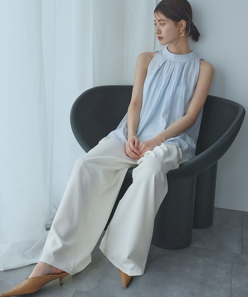 Ampirula ブラウス シャツ 「綿100％使用」ノースリーブタックフレア