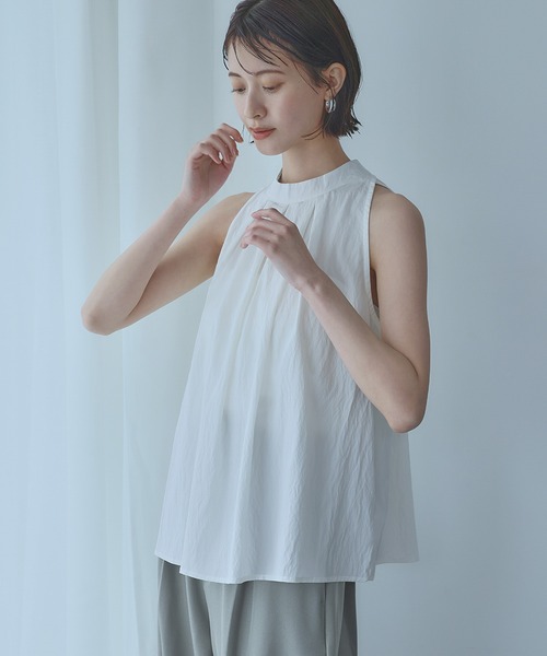 Ampirula ブラウス シャツ 「綿100％使用」ノースリーブタックフレア