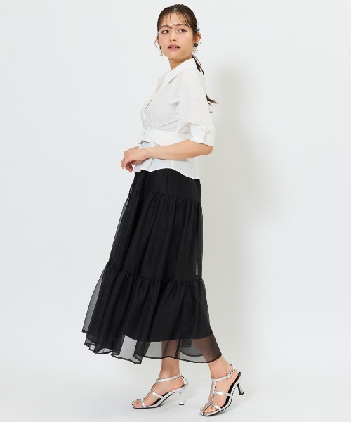 アンドクチュール ベルト付ティアードシャツワンピース アンドクチュール AND COUTURE ラメ千鳥ティアードシャツ