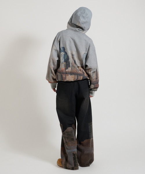 Perushu ジーンズ New York City printed wide denim
