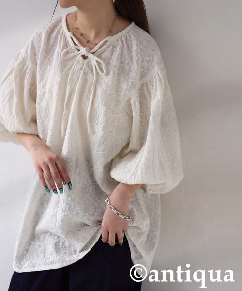 ブラウス シャツ ペイズリー刺繍ブラウス レディース antiqua ブラウス シャツ ペイズリー刺繍ブラウス レディース