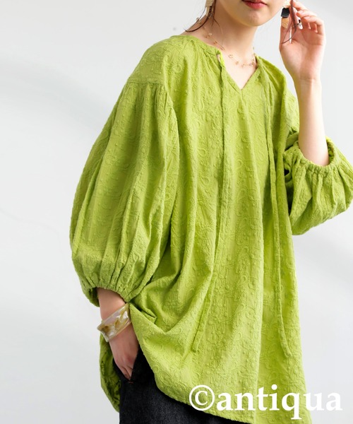 ブラウス シャツ ペイズリー刺繍ブラウス レディース antiqua ブラウス シャツ ペイズリー刺繍ブラウス レディース