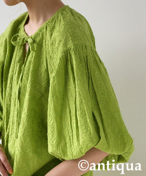 antiqua（アンティカ） ブラウス シャツ ペイズリー刺繍ブラウス