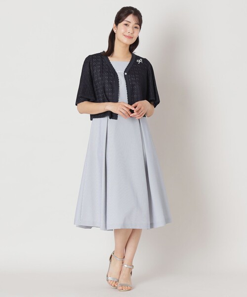 tobechic シアサッカー ストライプワンピース ネイビー　42 美品　春夏 TO BE CHIC（トゥー ビー シック） ワンピース シアサッカー