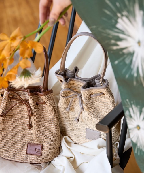 mideal かごバッグ カゴバッグ drawstring ribbon basket bag