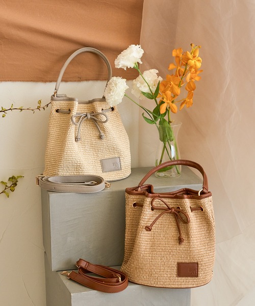 mideal かごバッグ カゴバッグ drawstring ribbon basket bag