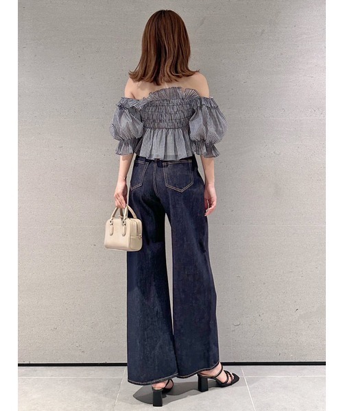 SNIDEL✳︎Sustainableギャザーオフショルブラウス/NVY セール