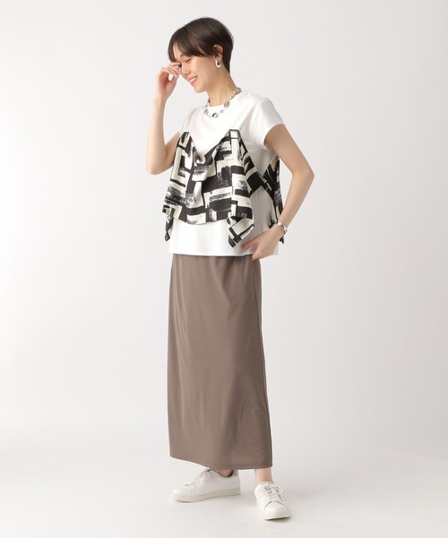 tシャツ スカーフスリーブTシャツ レディース 追加】スカーフ柄ビスチェ付き風Tシャツ（5-0273-2-03-002