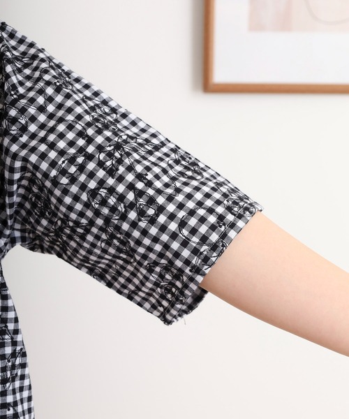 ブラウス シャツ EMAGO レモンとオレンジ総柄刺繍ブラウス レディース Emago ブラウス シャツ EMAGO レモンとオレンジ総柄刺繍ブラウス