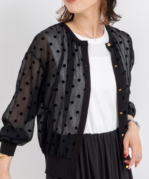 NOLLEY'S カーディガン シアーフロッキードットクルーネック