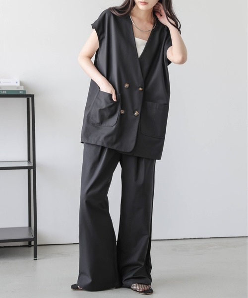 Lajour セットアップ 「日本製」ベスト＆ワイドパンツセットアップ