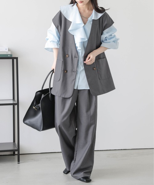 Lajour セットアップ 「日本製」ベスト＆ワイドパンツセットアップ