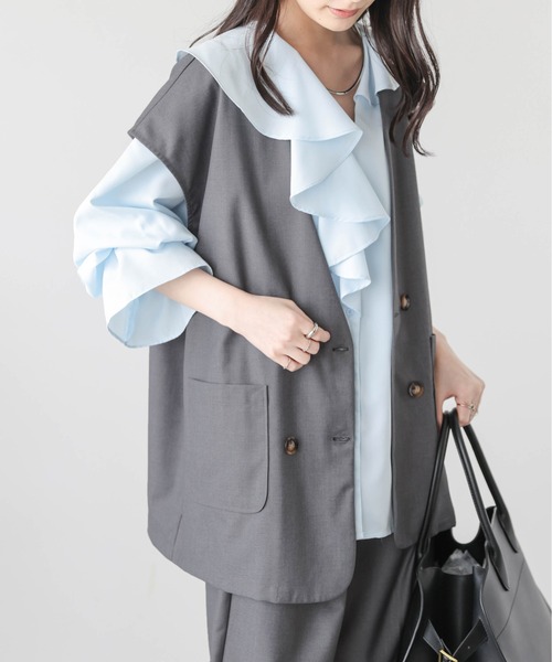 Lajour セットアップ 「日本製」ベスト＆ワイドパンツセットアップ