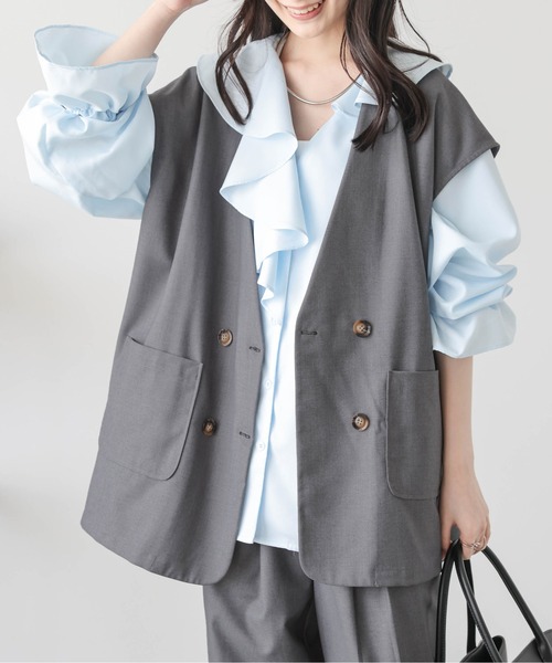 Lajour セットアップ 夏 「日本製」ベスト＆ワイドパンツセットアップ