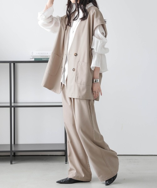 Lajour セットアップ 「日本製」ベスト＆ワイドパンツセットアップ