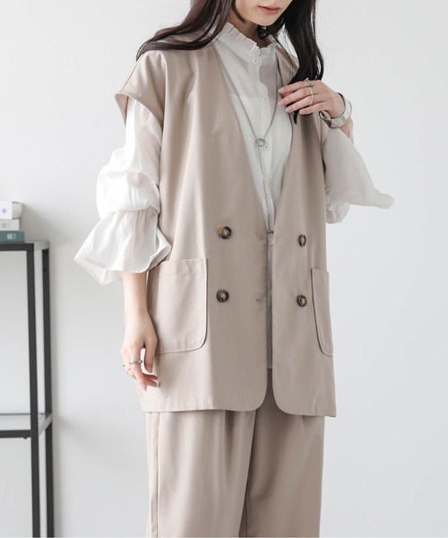 Lajour セットアップ 「日本製」ベスト＆ワイドパンツセットアップ