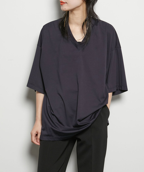 「CITYSHOP」 半袖カットソー - ネイビー レディース