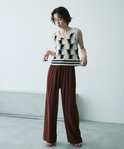 23区　今季25SS ストレッチ　ドロストイージーパンツ　黒　34 未使用 楽天市場】和紙 スーパーストレッチ スラックス イージーパンツ