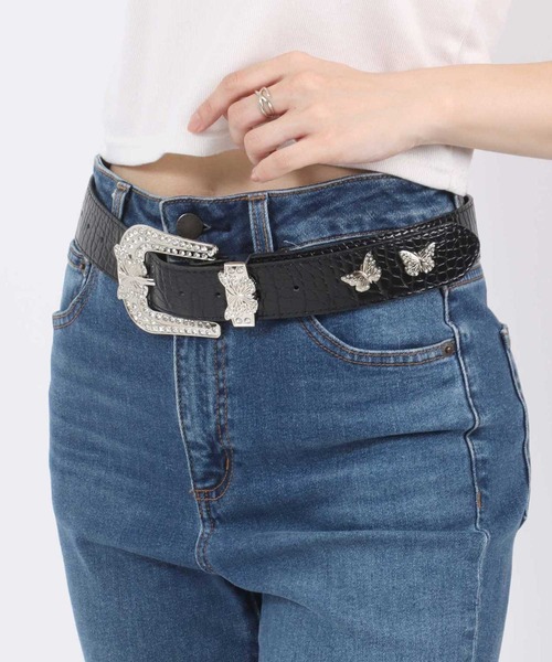 DIESEL レディース　グリッターベルト Diesel B-1DR 15 グリッター レザーベルト (DIESEL/ベルト