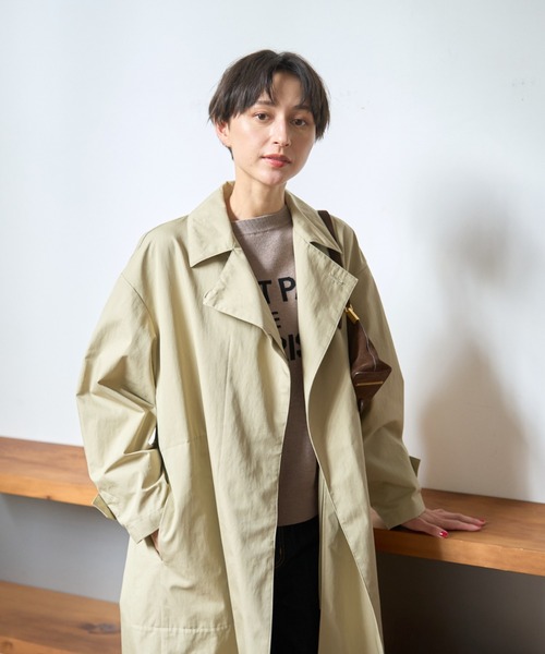 iiMK(38)ウール 総裏 3B 刺繍 ニット ステンカラー Pコート ステンカラー】ウールコート/グレー×チェック（294402-51-22-7_P