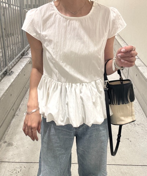 ブラウス シャツ バルーンペプラムブラウス(chiica select) / Tシャツ カットソー 半袖 インナー フレンチスリーブ クルーネック ラ I-SOOK ブラウス シャツ バルーンペプラムブラウス(chiica