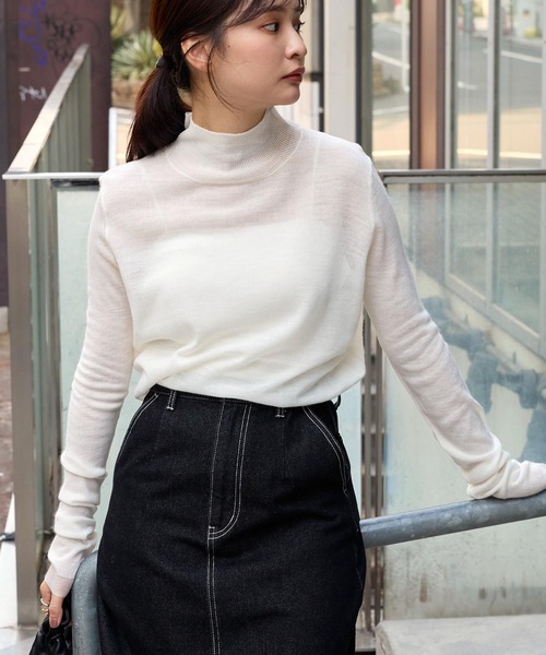 MONO-MART ニット セーター 2トーンシアー ルーズスリーブ