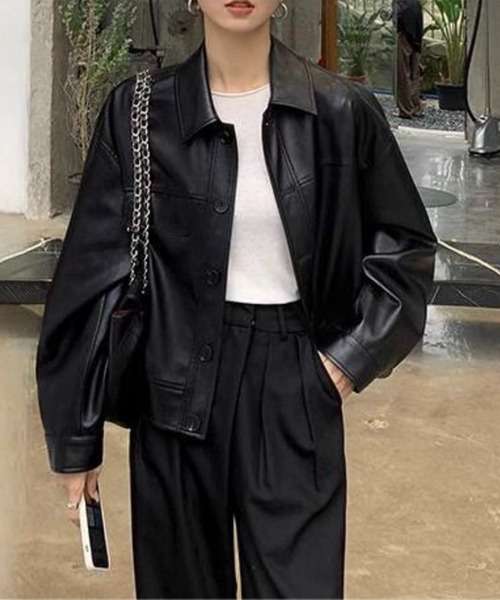 center i ブルゾン アウター フェイクレザーベーシックブルゾン