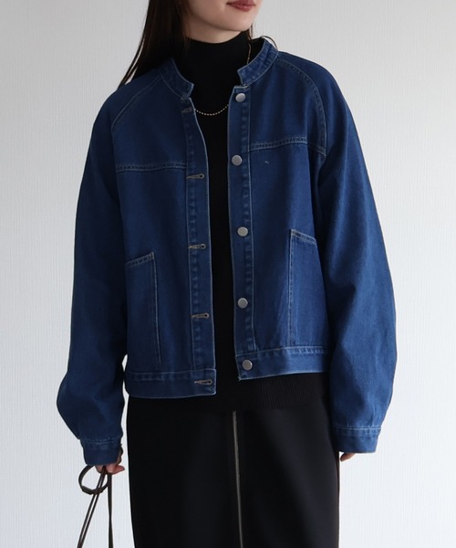 リバーシブル SUNSEA サンシー ノーカラー襟 デニムジャケット 2 コート sin.ca デニムジャケット gジャン ノーカラーデニムジャケット