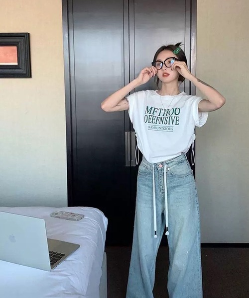 「shopnikoniko」 半袖カットソー フリー ホワイト レディース_画像6